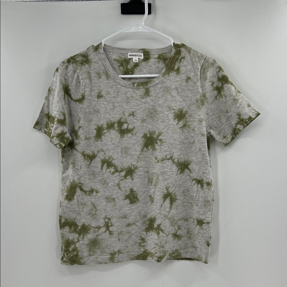 Minnie Rose Women's Crewneck Short Sleeve Tee - Green/Gray Tie Dye - Large